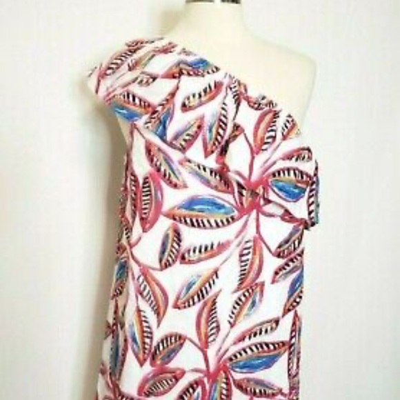 J Crew One Shoulder Dress White Pink Tropical Leaf Print Small - Picture 11 of 14